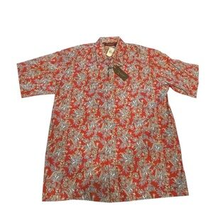 Tori Richard Men`s Red Short Sleeve Floral Hawaiian Cotton Lawn Shirt Sz:L NWT